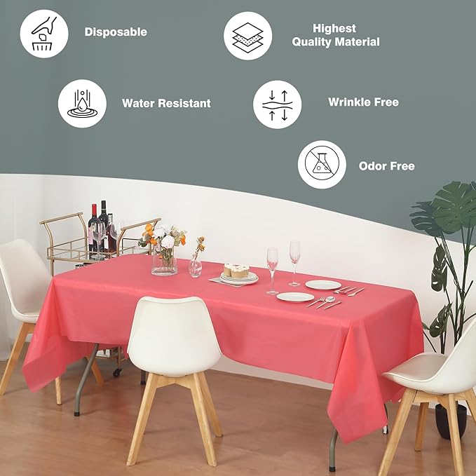 Craft And Party, Coral Plastic Table Cover Roll - 40in X 100 feet Heavy Duty Plastic Banquet Table Cover Roll. (Coral)