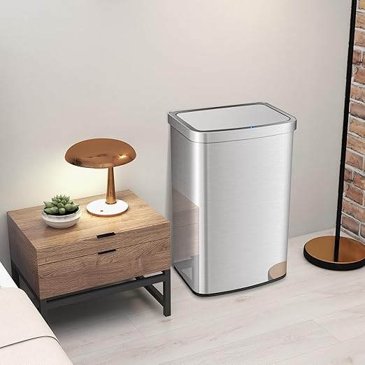 S AFSTAR Automatic Trash Can, 13 Gallons Stainless Steel Garbage Can Trash Bin with Quick & Soft Close Lid, Deodorizer Compartment, Touchless Motion Sensor Trash Can for Kitchen Bathroom Office