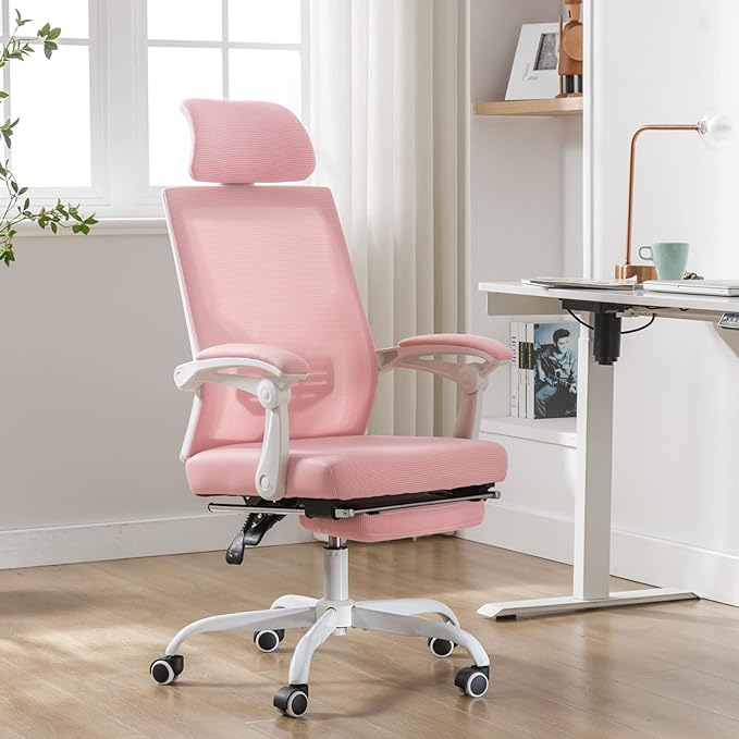 Qulomvs Mesh Ergonomic Office Task Chair with Footrest, Headrest and Backrest 90-135 Adjustable Computer Executive Home Desk Chair with Wheels 360 Swivel