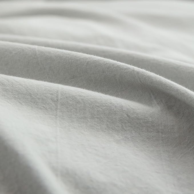 BESTOUCH Duvet Cover Set 100% Washed Cotton Linen Feel Super Soft Comfortable Chic Lightweight 3 PCs Home Bedding Set Solid Northern Droplet Grey Cal King