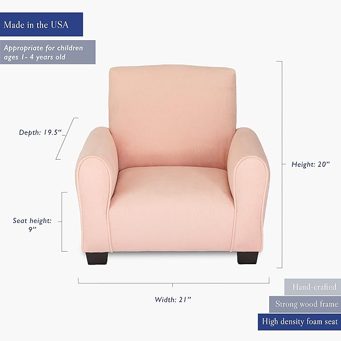 Kid Rocking Chair for Toddlers, Child Chair for Little Kids, Upholstered Toddler Armchair for Children, Comfy and Cute Little Kid Chairs (Legs, Blush)