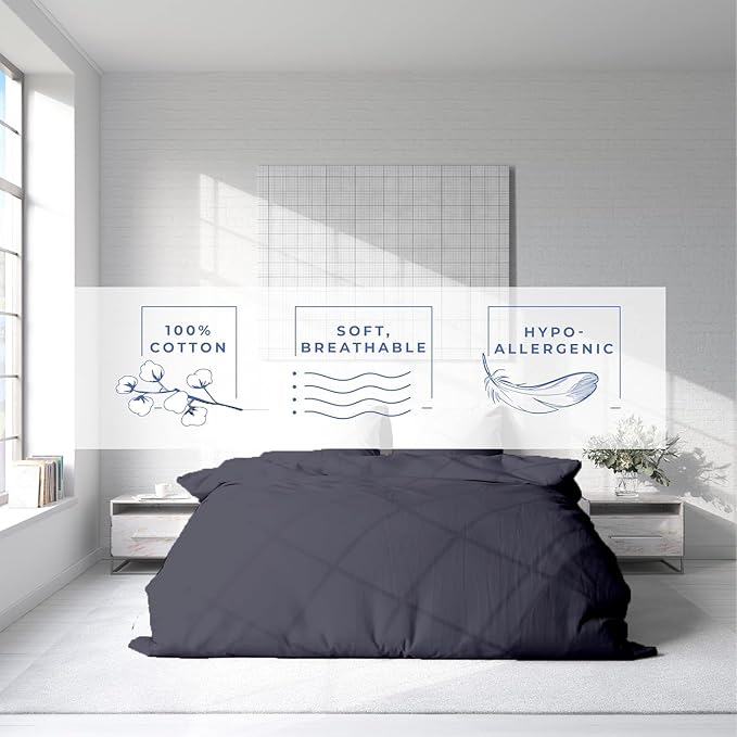 Kotton Culture 1 Pc California King Size Duvet Cover Only -100% Egyptian Cotton Sateen 600 Thread Count Ultra Soft Premium Durable Comforter Cover Zipper Closure & Corner Ties (Dark Grey,104"x98")