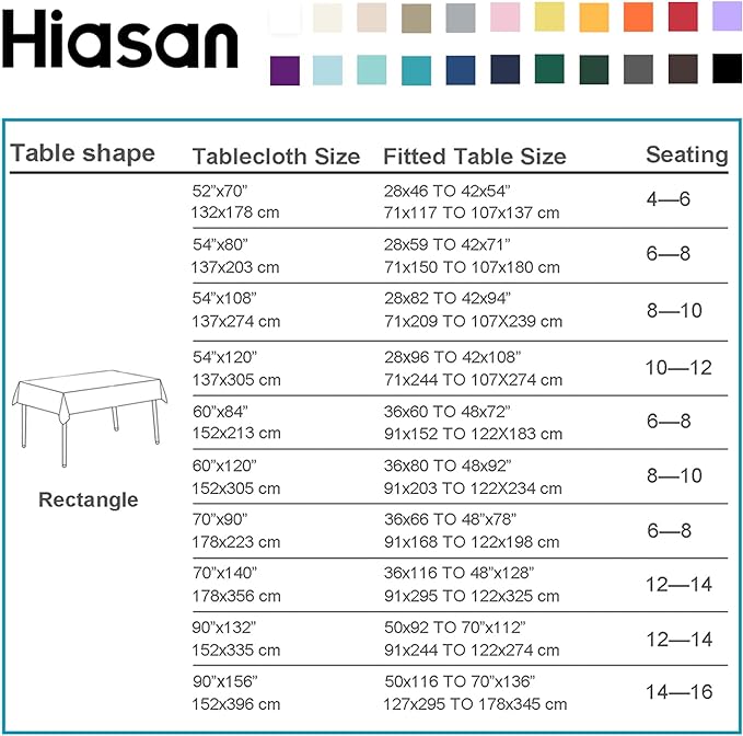 Hiasan Waterproof Tablecloth Rectangle - Washable Fabric Table Cloth for Dining Room Kitchen Birthday Party and Outdoor Use, Sky Blue, 54 x 120 Inch