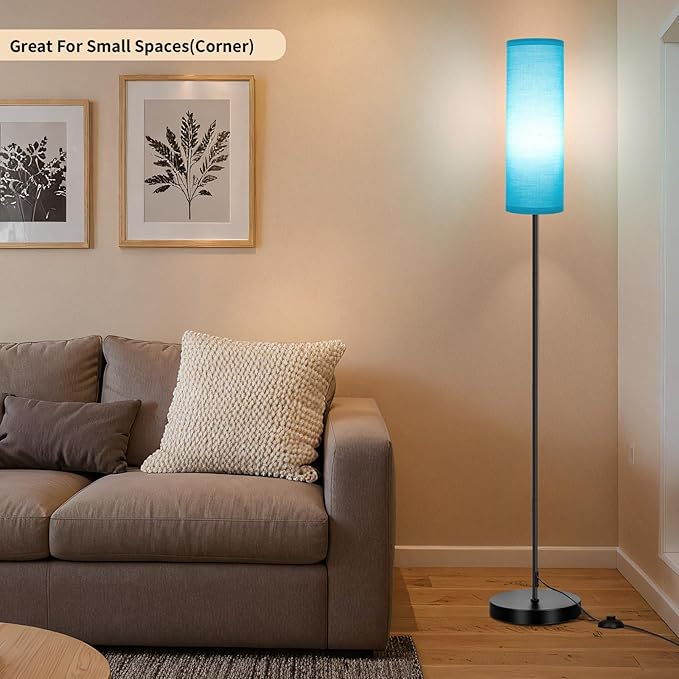 FRIDEKO HOME Floor Lamp with Turquoise Shade, Simple Design with Foot Pedal Switch, Small Tall Lamps for Living Room Bedroom, Corner Floor Stand Light with Black Pole Lamp (No Remote，No Bulb)