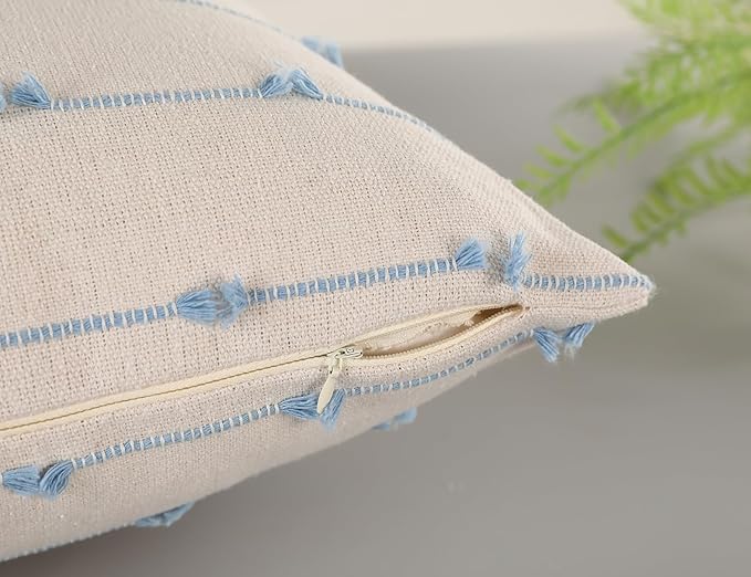 Long Lumbar Throw Pillow Cover 14x36,Stripe Pattern Cotton Blue Boho Extra Long Decorative Pillow Cover Pillow Case Cushion Cover for Bed Sofa Couch Farmhouse,Skinny Modern Accent