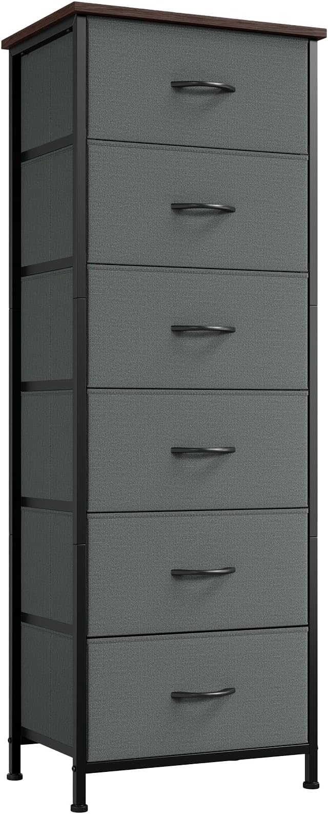 Somdot Tall Dresser for Bedroom with 6 Drawers and Side Pockets, Storage Organizer Chest of Drawers with Fabric Bins for Closet Bedside Nursery Living Room Entryway Hallway, Charcoal Grey