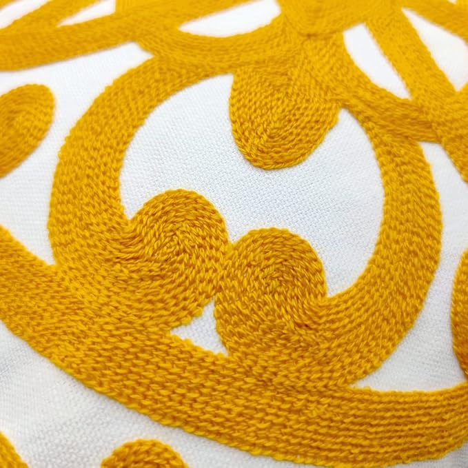 Alysheer Embroidered Decorative Throw Pillow Cover 18x18 inch, Cozy Warm Mandala Knit Pattern, Soft 100% Cotton Canvas Mustard Yellow Cushion Case for Sofa Couch Living Room Gifts (Gold)