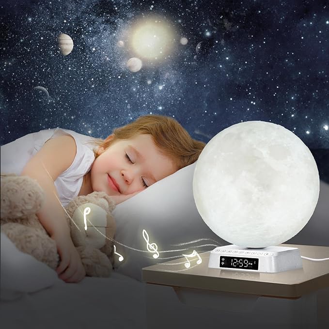 Moon Clock Light Alarm Clock Wake up Lamp Cute Aesthetic Alarm Clock Nightstand lamp UV-Free LED Sunrise lamp for bedrooms Built-in White Noise APP Control Bioclock Adjustment
