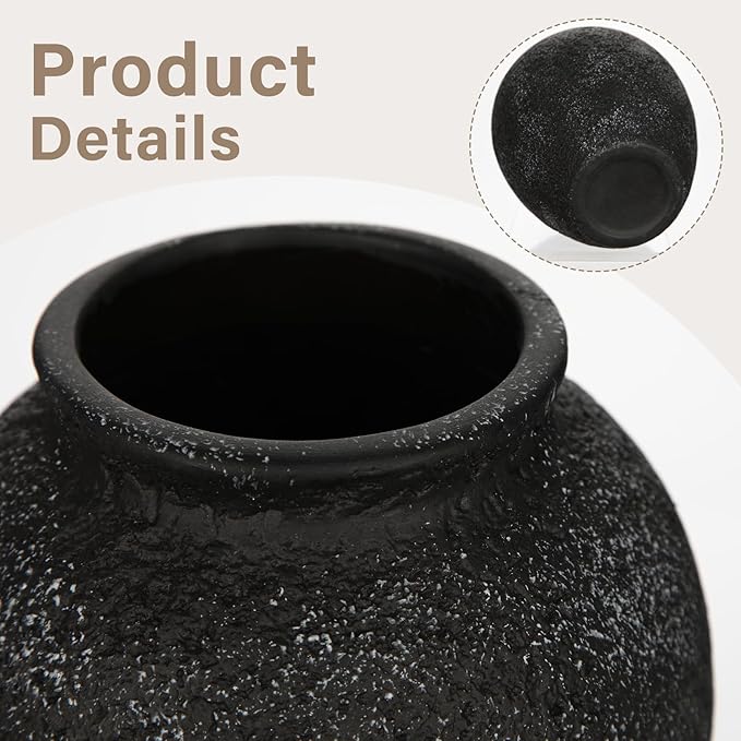 Rustic Ceramic Vase for Home Decor – 6.7" Small Decorative Textured Black Vases for Dried Flowers, Pampas Grass, Faux Plants – Modern Farmhouse Boho Table Centerpiece