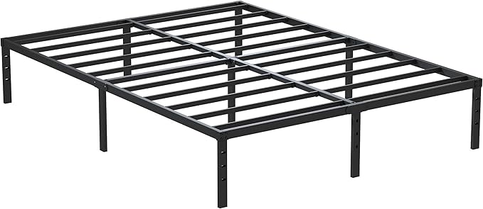 14 Inch Metal Bed Frame Queen Size No Box Spring Needed, Heavy Duty Platform Support Up to 3000 lbs, Easy Assembly, Noise Free, Black