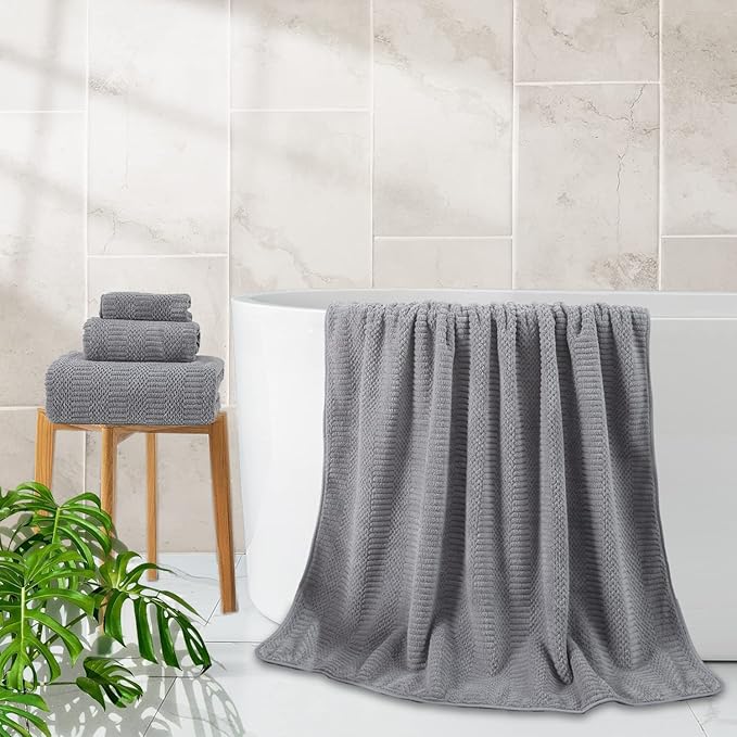 4 Piece Oversized Bath Towels Set 35x70 Inches, Gray Extra Large Soft Bath Sheet Chair Towels 600 GSM Highly Absorbent Quick Dry Towels Set for Bathroom Hotel Spa