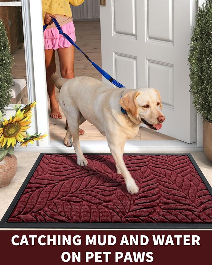 Yimobra Front Door Mat Outdoor Indoor, 29.5x17 All-Season Waterproof Welcome Mat, All-Weather Outside Entrance Mat, Non-Slip Patio Porch Doormat, Low Profile, Fade Resistant, Red