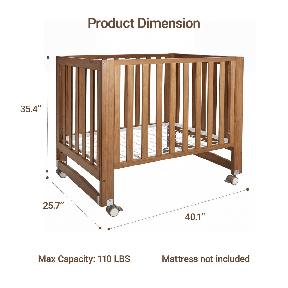 MAMAZING EvoNest 6-in-1 Convertible Baby Mini Crib with Wheels
