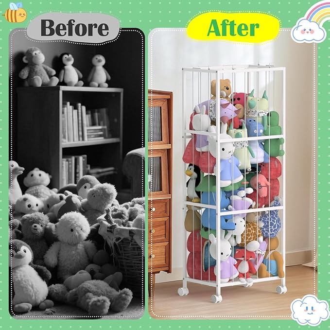 Stuffed Animal Storage, Large Stuffed Animal Zoo Holder, Sturdy Metal Plushies Toy Storage Organizer for Nursery Playroom Kids Room, White