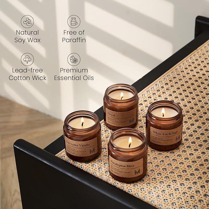 4 Pack Candles for Home Scented Aromatherapy Candle Gift Set for Women Soy Wax Long Lasting Amber Jar Candles Gift for Birthday Housewarming Mother's Valentine Day