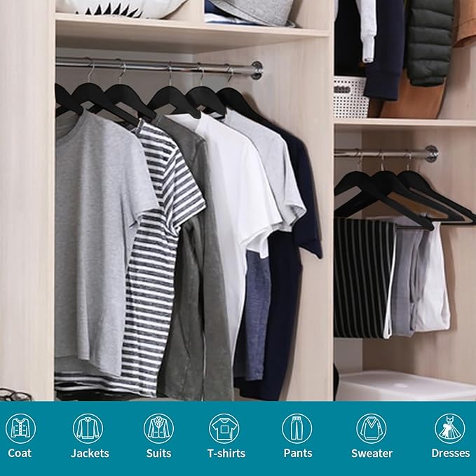 30 Pack Wooden Coat Hangers, 360° Swivel Hook, Suit Hangers with Anti-Slip Notches, Clothes Hangers for Jackets, Shirts, Dress, Black UAWY0530B