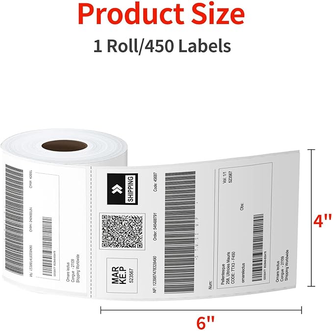 Direct Thermal Labels 4x6-450 Labels/Roll, Thermal Shipping Labels for Zebra 2844 ZP-450 ZP-500 ZP-505,22 Rolls,9900 Labels(NOT for DYMO)