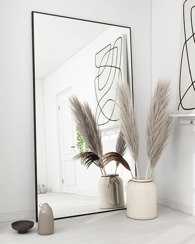 Koonmi 71"x31" Floor Mirror Full Length, Bedroom Floor Body Mirror with Stand, Large Black Mirror, Leaning, Standing or Hanging Horizontally/Vertically