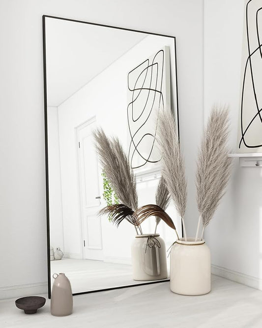 Koonmi 71"x31" Floor Mirror Full Length, Bedroom Floor Body Mirror with Stand, Large Black Mirror, Leaning, Standing or Hanging Horizontally/Vertically