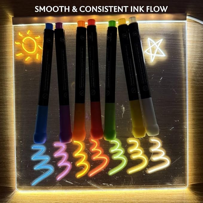 14-Color Neon Markers, erasable liquid chalk for LED Note Board, Whiteboard, Glass, Porcelain, Fabric – Non-Toxic, Quick-Dry, Safe for Kids, Anti-Choke Caps, Easy Erase