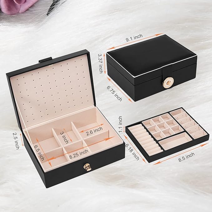 Jewelry Box Organizer for Women, Earring Organizer Box with PU Leather for Birthday Christmas and Theme Party Gifts-Black