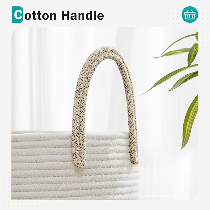 Cotton Rope Laundry Basket by YOUDENOVA, 72L Woven Collapsible Laundry Hamper, Clothes Hamper with Reinforced Handles in the Laundry Room, Bedroom, Bathroom, Brown