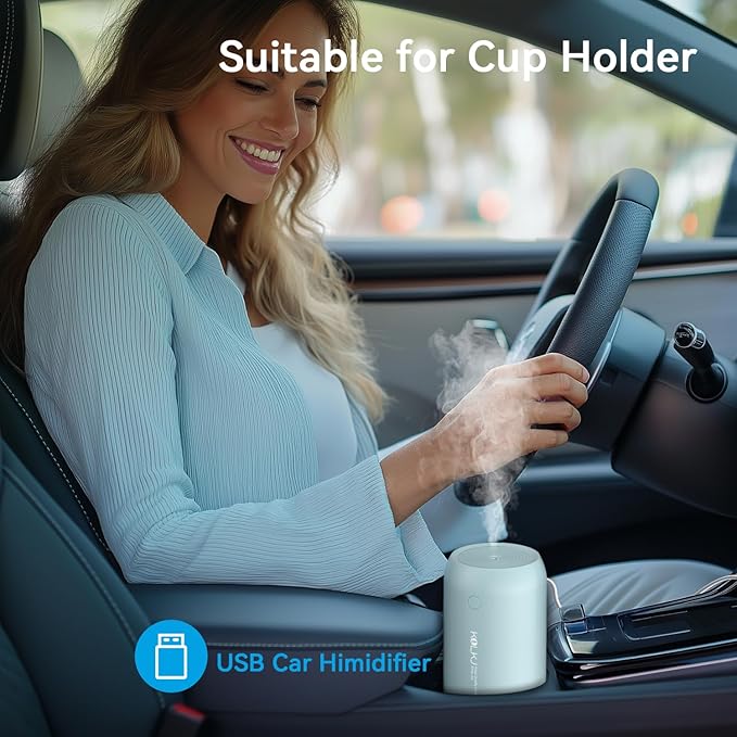 Portable Mini Humidifier, Small Cool Mist Humidifiers 350ml Quiet USB Personal Desktop Air Humidifier for Bedroom Home Plants Car Baby indoor Office with 2 Mist Modes & Auto Shut-off（Blue）