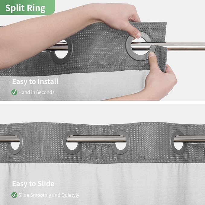 Long No Hook Shower Curtain with Snap-in Fabric Liner Set,Grey Waffle Weave Shower Curtains for Bathroom,Hotel Luxury Decor Bathroom Curtain Set,Waterproof & Washable,71Wx80H