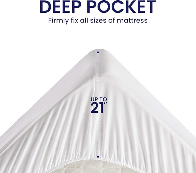 SLEEP ZONE Waterproof Mattress Protector Twin Size, Soft Breathable Cotton Terry Mattress Cover, Washable Noiseless Bed Cover Deep Pocket 8"-21", Twin