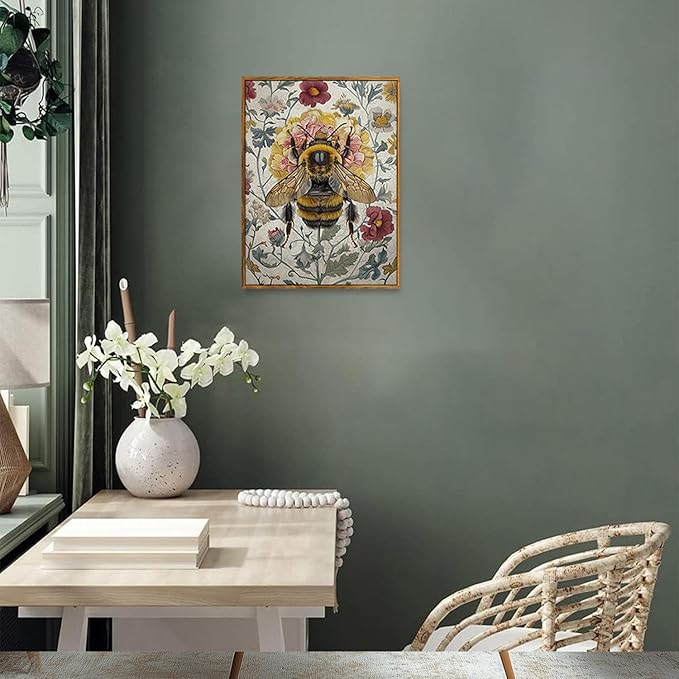 Djmwtb Vintage Framed Wall Art Bee Canvas Wall art Botanical Flower Art Prints Nature Paintings Artwork Pictures Wall Decor for Bedroom Living Room 8x10in