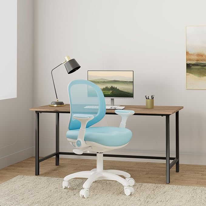 Kids Desk Chair, Boy's Girl's Child Children Study Office Computer Chair, Ergonomic Design, Adjustable Height and Seat Depth (Sky Blue W/Armrests)