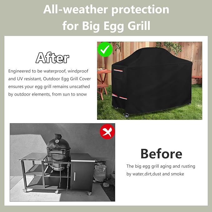 64 Inch Large Green Egg Big Grill Table Cover, Kamado Ceramic BBQ Grill Cover, Waterproof Heavy Duty Outdoor Grill Cover, BBQ Cover, Grill Cart Cover