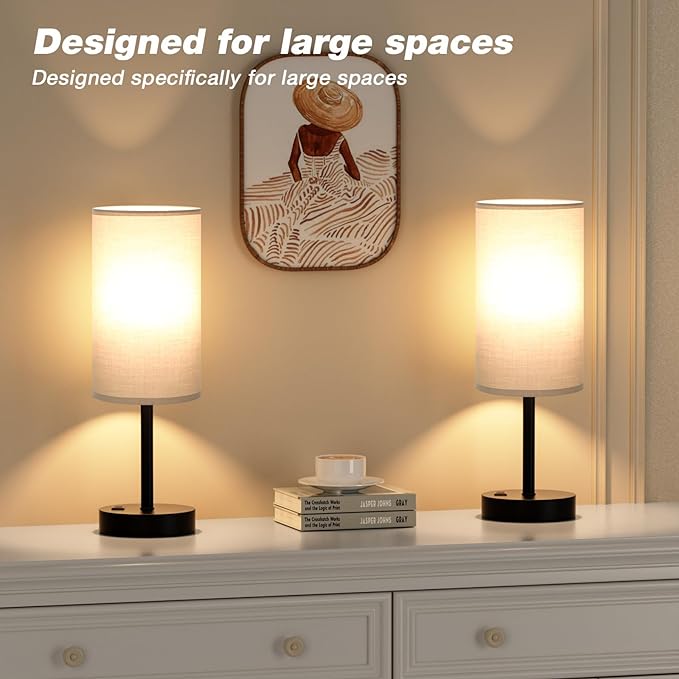 Touch Bedroom Lamp - Grey, 3-Way Dimmable, USB A + C Charging, AC Outlet, 17.4inch Medium