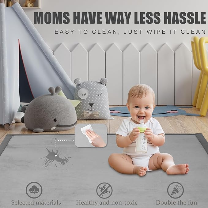 Thick Play Mat for Baby, 50 X 50x 1.3" Memory Foam Playpen Mat,Ultra Soft Tummy Time Mat with Non-Slip Backing, Baby Crawling Mat Child Nursery Rug for Infant, Toddlers, Kids (Dark Gray)