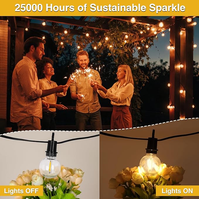 ZJOJO Solar Outdoor String Lights Waterproof, 100FT G40 Globe Patio Lights String Lights Solar Powered with 50 Edison Bulbs 2700K Shatterproof Hanging Lights for Porch Backyard Pergola Bistro