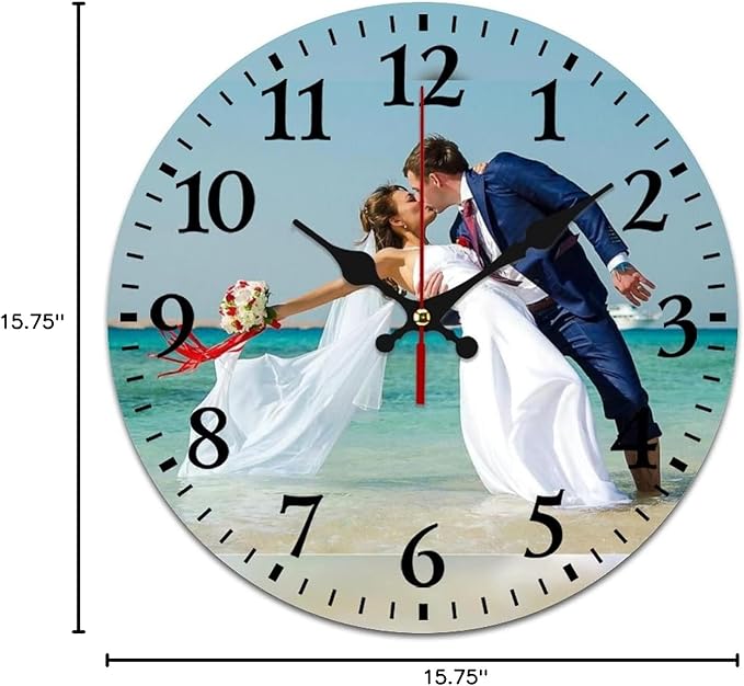 Custom Wall Clock, Personalized Wall Clock with Photo/Image Text Non-Ticking Clock Silent Customized Digital Wall Clocks Customized Gift for Living Room Kitchen Bathroom Home Decor 15.75''
