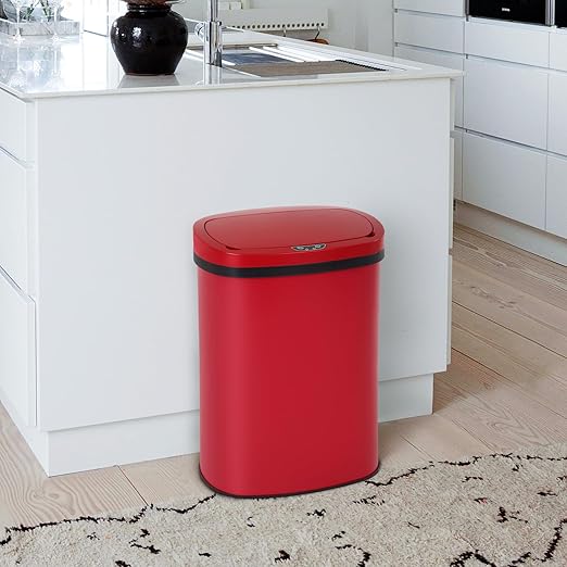 PayLessHere 13 Gallon Trash Can Kitchen Trash Can Automatic Garbage Can with Lid Touch Free High-Capacity Motion Sensor for Kitchen Bedroom Bathroom Office Trash Bin (1, Red Stainless Steel)