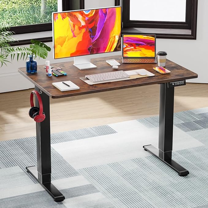 PayLessHere 40 Inch Electric Standing Desk with Large Space and Headphone Holder Office Desk with Electric Lifting and Memory Function,Brown
