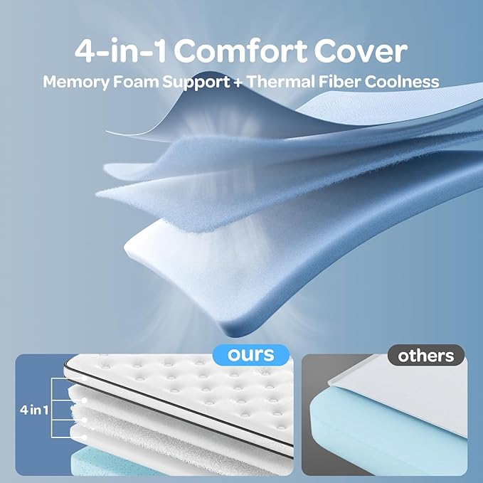 OhGeni 10 Inch Cooling Queen Size Mattress, Hybrid Gel-Infused Memory Foam Bed Mattresses in a Box, Medium Feel Cool Top Fabric, Individual Pocket Innerspring, 3-Zone Design & Reinforced Edge Support