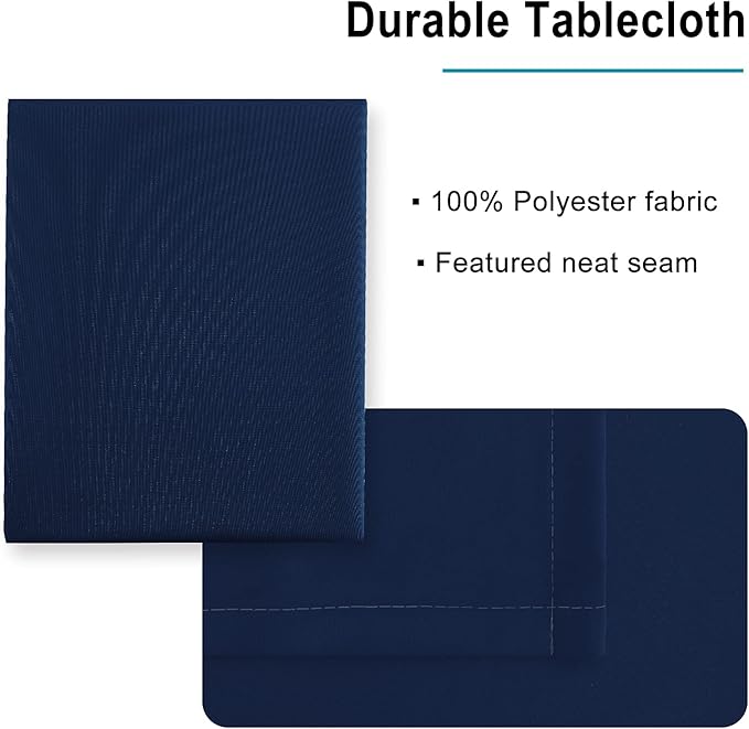 Hiasan Square Tablecloth - Waterproof and Spillproof Washable Fabric Table Cloth for Dining Room Kitchen, Navy Blue, 70 x 70 Inch