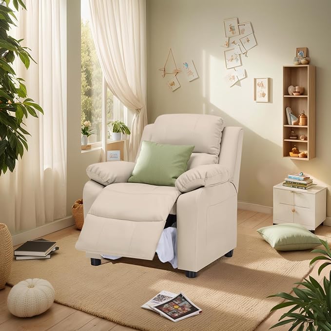 JC Home Macaron Kids Reclining Chair Leather Recliner Sofa Push Back Toddler Youth Children Child Ages 2-8