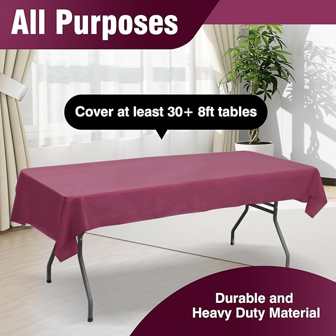 Craft And Party Burgundy Plastic Table Cover Roll, 40Inch X 300Feet Disposable Plastic Tablecloth, Banquet Rectangle Tablecover Roll