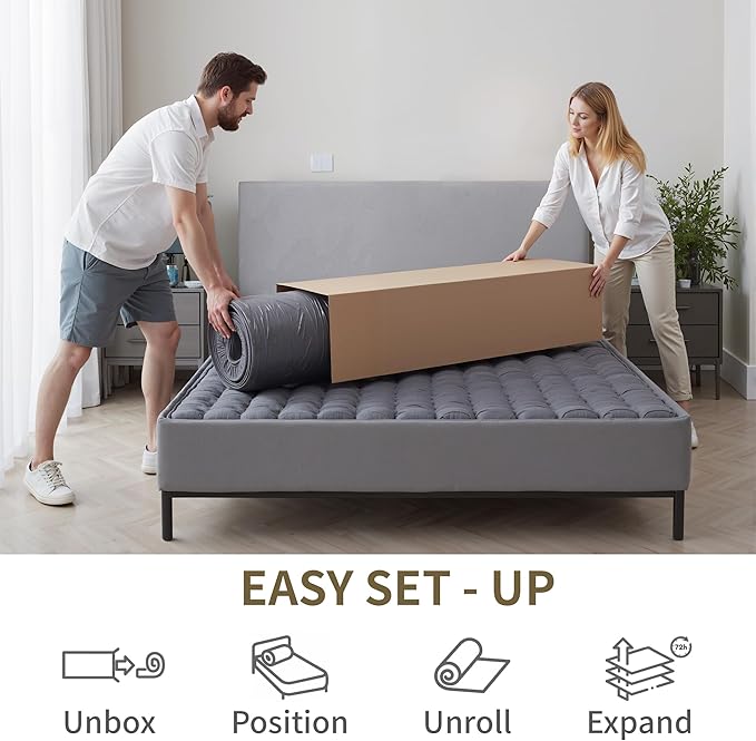Queen Mattress,14 Inch Gel Memory Foam Hybrid Queen Size Mattresses in a Box, Medium Firm Feel Individual Pocket Springs Matress, Breathable Fabric, Strong Edge Support, Fiberglass Free