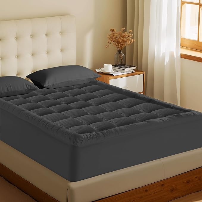 MATBEBY Full Size Mattress Pad - Cooling Breathable Mattress Topper, Quilted Fitted Mattress Protector, Pillow Top Mattress Cover with 8-21" Deep Pocket, Machine Washable, Dark Grey, 54x75 Inches