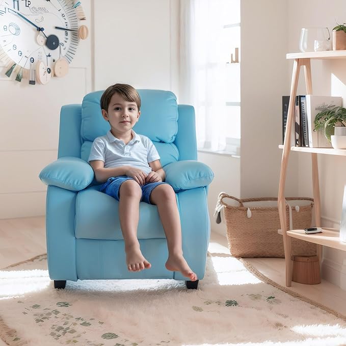 JC Home Macaron Kids Reclining Chair Leather Recliner Sofa Push Back Toddler Youth Children Child Ages 2-8