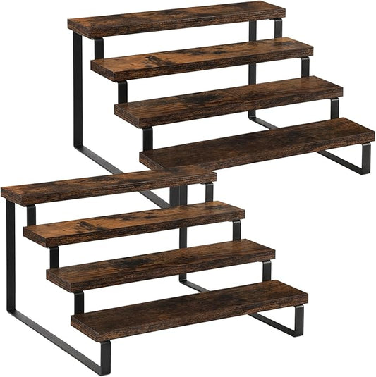 YINMIT Wooden Display Riser Stand, Tiered Perfume and Cologne Organizer Stand, 4 Tier Spice Rack Organizer, Rustic Display Shelf for Candles (4 Tier, 2 Pack)