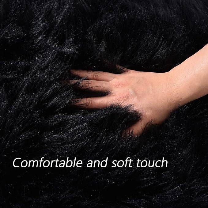 Latepis Round Area Rugs 10 ft Black Fuzzy Circle Rugs for Bedroom Large Shag Faux Fur Washable Rug for Living Room Fluffy Sheepskin Floor Rug Room Decor