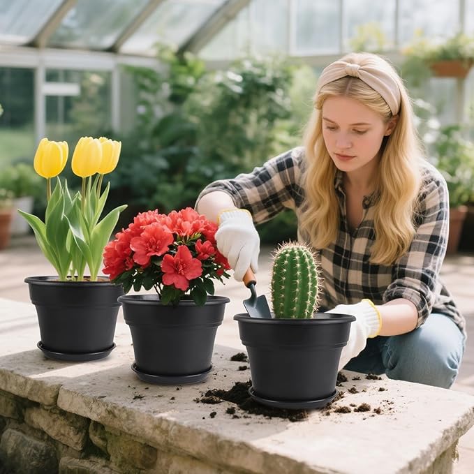 16-inch-Plant-Pots, 4 Pack Large Planters for Outdoor Plants, Plastic Flower Pots Indoor with Drainage Holes & Trays, Classic Garden Pot Container for House