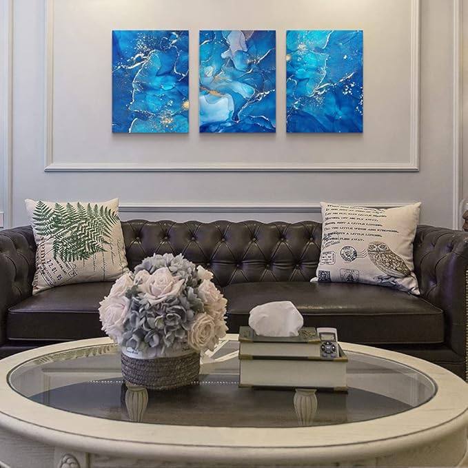 Canvas Wall Art For Living Room Family Wall Decorations For Bedroom Modern Bathroom Wall Decor Paintings Abstract Blue Pictures Artwork Inspirational Canvas Art Prints Kitchen Home Decor 3 Piece