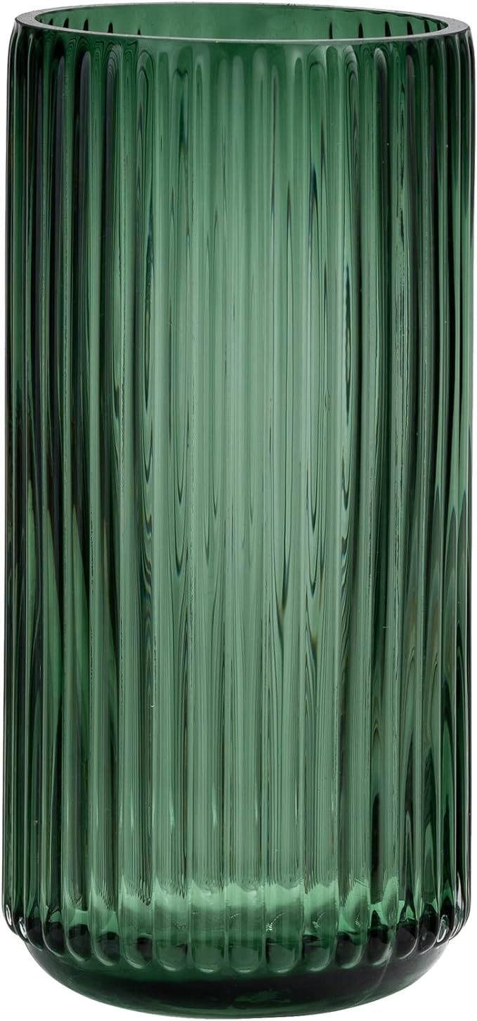 Flower Vase 7.5 inch Green Thickened Glass Vase for Bookshelf,Dinner Table,Indoor Office Desktop,Meeting Room,Bathroom,Countertop,Home Christmas Day Decoration